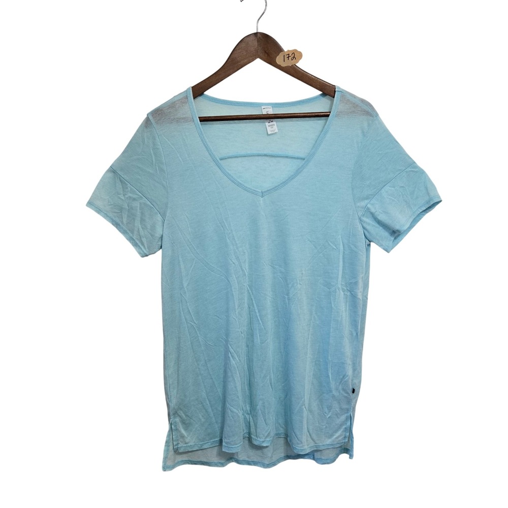 Marika Women Blue V-Neck Short Sleeve Activewear T-Shirt XL Athleisure‎ Top